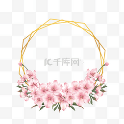插画花卉背景图片_边框樱花水彩浪漫花卉金线