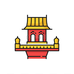 中国国家图标图片_泰国建筑复古的泰国住宅孤立的红