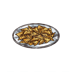 鳄梨色拉酱图片_餐盘草图中的玉米饼分离芯片矢量