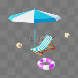 夏日沙滩遮阳伞图片_3DC4D立体夏日沙滩旅游度假遮阳伞