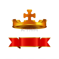 皇冠十字架图片_缎带和皇冠中间有十字架黄色边和