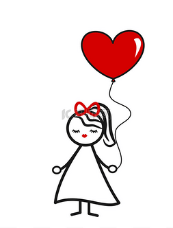 手绘气球矢量图图片_可爱可爱黑色白色红棒图女孩与心