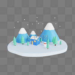3DC4D立体下雪树木雪屋雪景