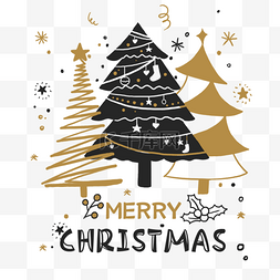 圣诞树装饰金色图片_圣诞节圣诞树斯堪的纳维亚卡通风