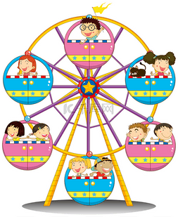 卡通幸福女孩图片_快乐的孩子们登上摩天轮