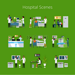 蓝色专业图片_医院场景和服务图标与医生、护士