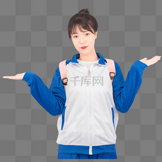 学生妹学生背书包双手摊开无奈动作