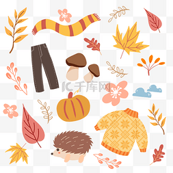 秋天秋季动植物贴纸png素材