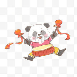 国庆节熊猫打鼓