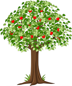 卡通sweet图片_Green Apple tree full of red apples isolated
