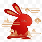 中秋中秋节红金兔子主题元素兔年