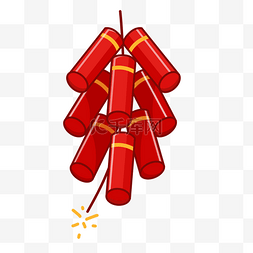 新年 红色 卡通简笔 设计 鞭炮 PNG 