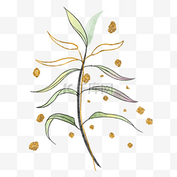 发芽的种子矢量图片_长条树叶金箔水彩风格