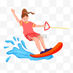 女孩水橇运动卡通风格