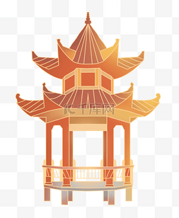 古风建筑线描图片_中国风古风描线描金海心亭