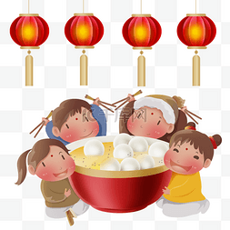 中国美食剪纸图片_新年元宵元宵节吃汤圆