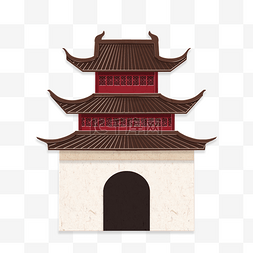 立体剪纸风城市地标中式建筑南京