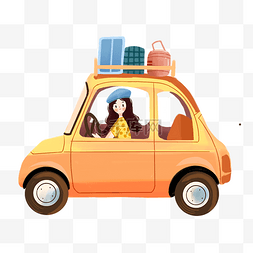 开车有开车样图片_橙色庆祝国庆节女孩开车出游
