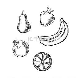 白花石榴图片_新鲜多汁的苹果、梨、柠檬片、一