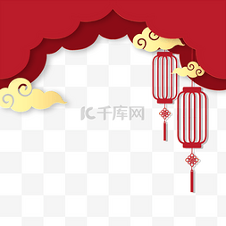 中国红元素图片_新年新春中国红红金剪纸祥云灯笼