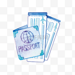 飞机票素材图片_手绘水彩护照飞机票旅行用品手账