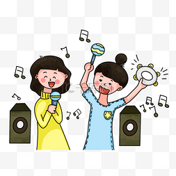 日本聚会女人唱歌概念插画