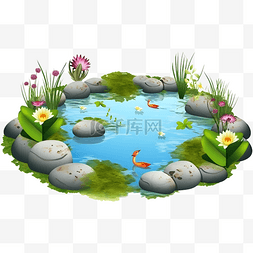 鹅在池塘图片_卡通池塘夏天水池