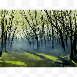 田园风景图片_阳光透射的小树林