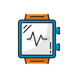 矢量手镯图片_健身活动跟踪器显示心跳轮廓图标