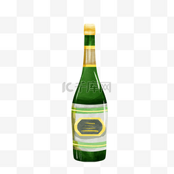绿色饮品图片_绿色水彩香槟玻璃瓶子