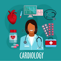 心脏听诊器心电图图片_心脏病的心脏筛查和药物治疗符号