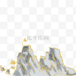 中国风描金山水图片_中国风描金烫金假山上石头山国潮