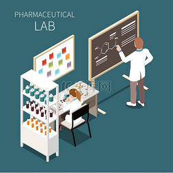 罗氏制药图片_具有科学和医学符号等距矢量图解