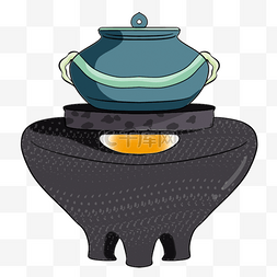 茶壶装饰画图片_黑色燃烧锅炉日本茶壶和杯子