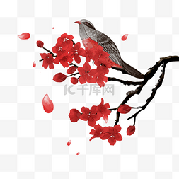 中国风格红色花鸟画