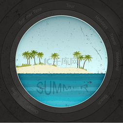 周末背景图片_使用双筒望远镜或舷窗观看海滩。