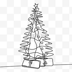 圣诞树线条画图片_圣诞节圣诞树装饰线条画艺术