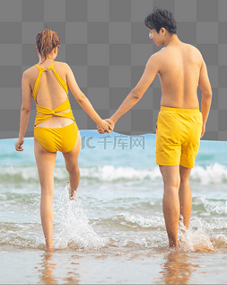 情侣的背影图片_一对情侣的背影沙滩手拉手