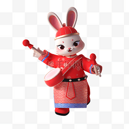 兔年国潮风图片_国潮风喜庆3D立体卡通兔子形象