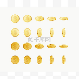 硬币黄金图片_一套有美元货币标志的旋转金币.3D
