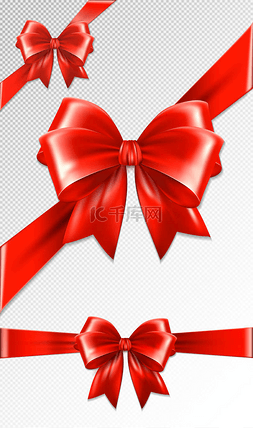 红色的弓图片_一套红色礼物弓。矢量插图。邀请