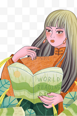 世界读书日遨游书海女孩读书