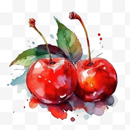 樱桃水果手绘图片_卡通手绘夏季水果樱桃