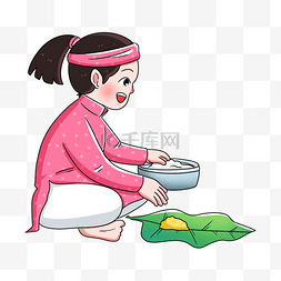 奥黛图片_越南新年春节包粽子卡通人物