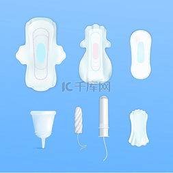 卫生装饰矢量素材图片_用于月经的女性卫生用品设置逼真