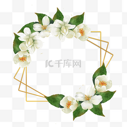 金线纹理图片_茉莉花卉水彩纯白边框
