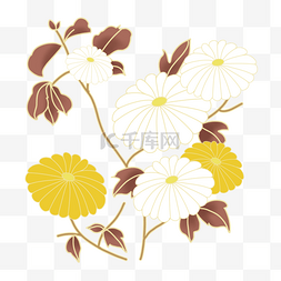 日式白色图片_日式风格剪纸花纹黄色菊花