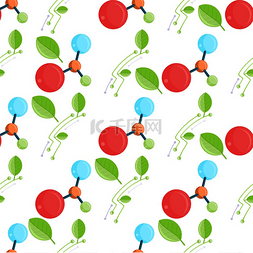 无缝模式与分子结构和绿叶矢量图