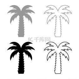 棕榈树热带椰子套装图标灰黑色矢