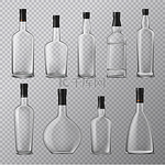 白兰地白兰地威士忌玻璃瓶在透明背景上设置不同形状的空酒精罐 向量例证